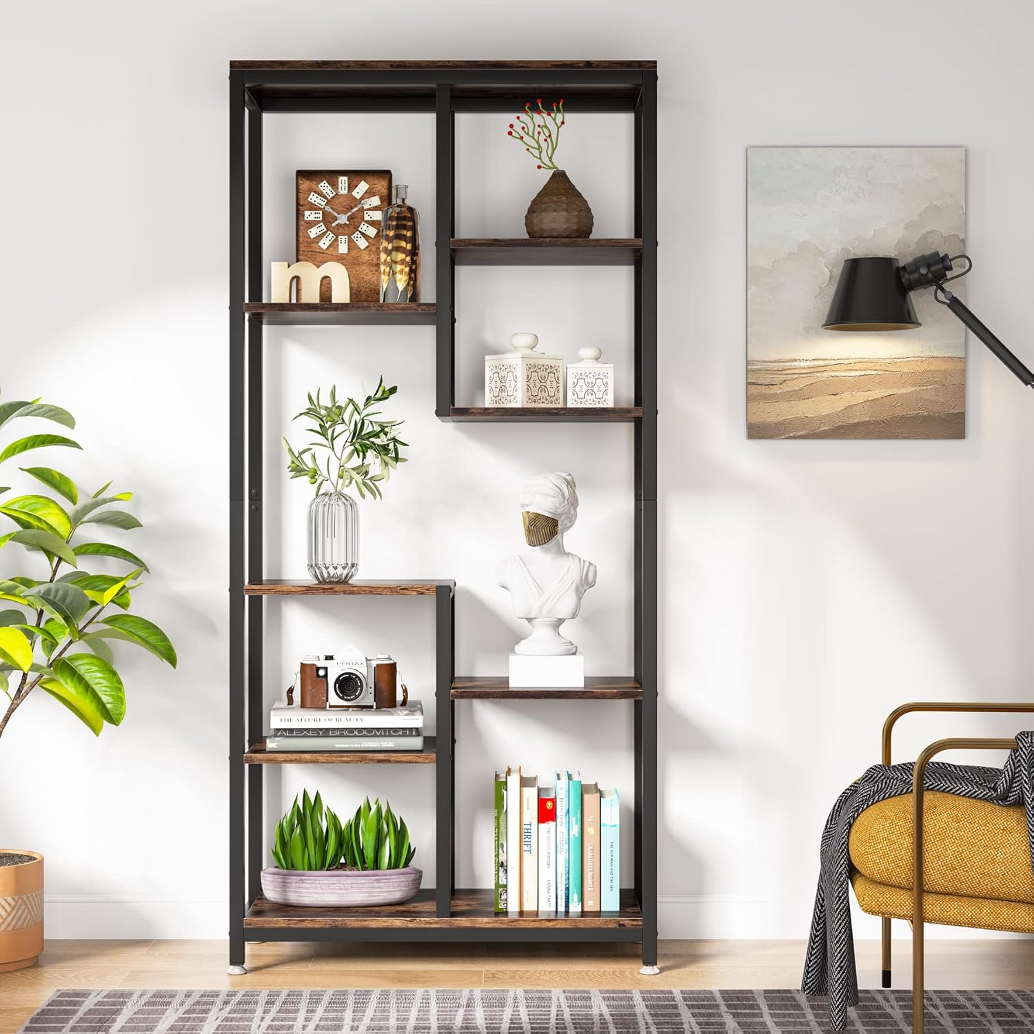 LITTLE TREE 6-Tier Tall Bookshelf Bookcase, Industrial 8-Shelf Open Bookcase Storage Display Book Shelves for Living Room, Home Office LITTLE TREE 6-Tier Tall Bookshelf Bookcase, Industrial 8-Shelf Open Bookcase Storage Display Book Shelves for Living Room, Home Office