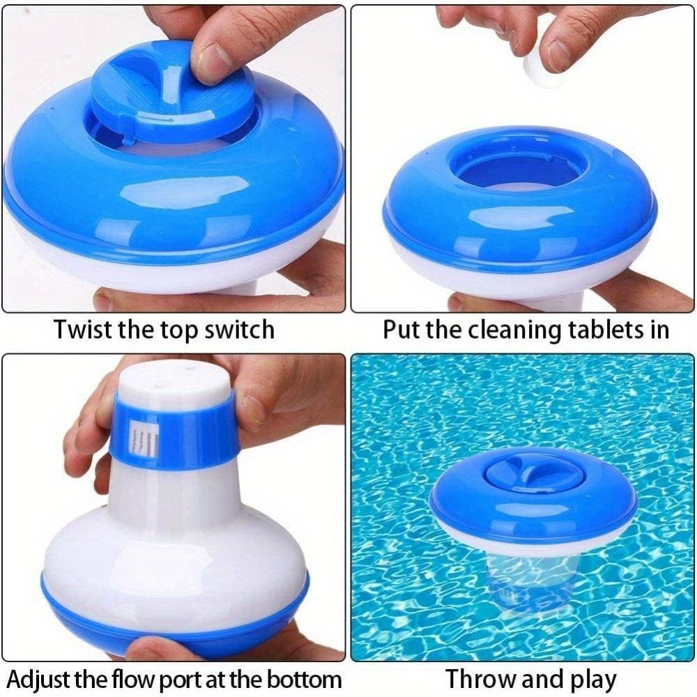 2PCS Pool Floating Chlorine Tablet Dispenser, Automatic Chlorine Releaser for Swimming Pool, Hot Tub and Spa Sanitizing, Durable Plastic Material, Stable Floating Design to Prevent Settling, Simple Functional Pool Care Accessory, Pool Accessories