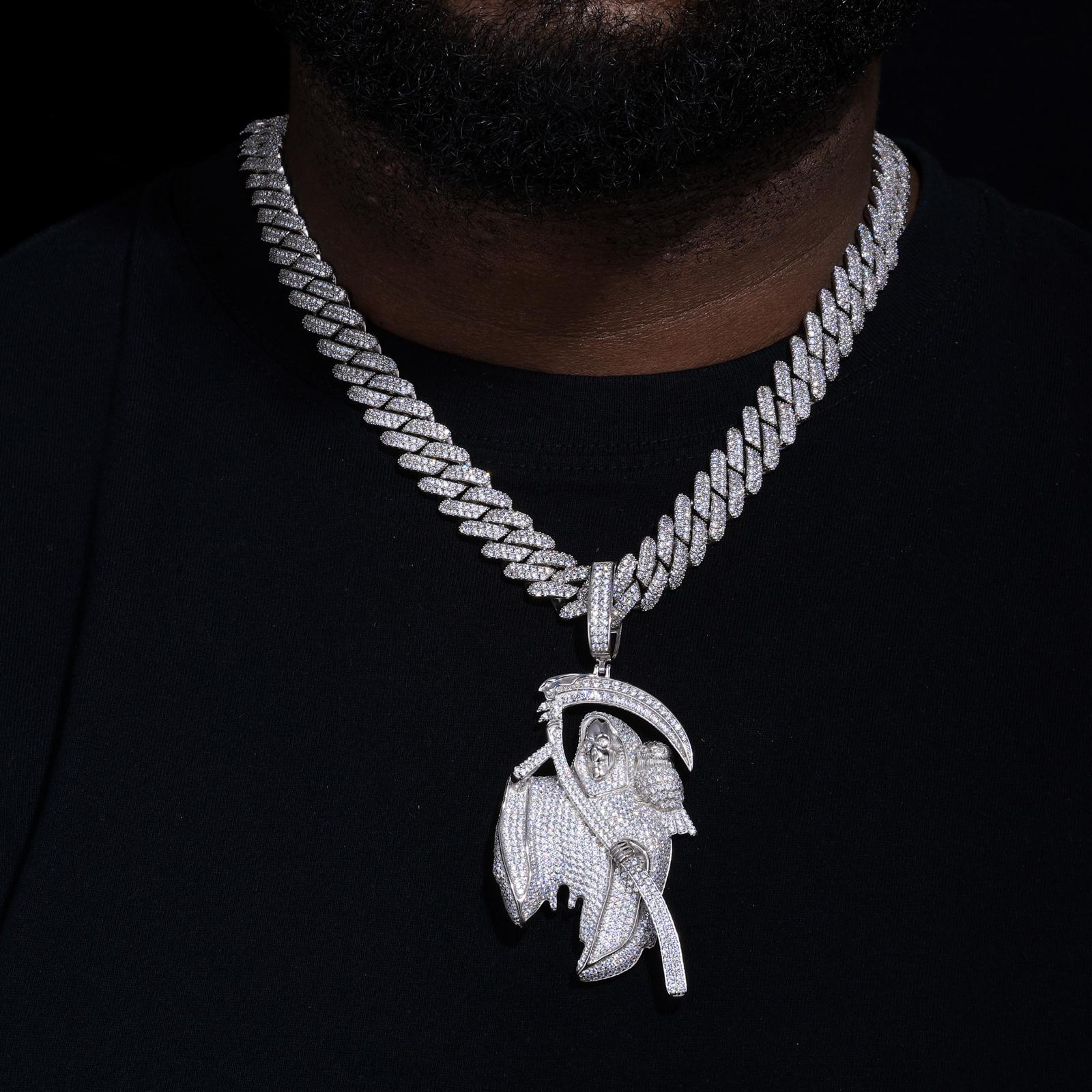 【#P535】Iced Out Reaper Pendant With Owl UCCIYO S925 Sterling Silver Synthetic Moissanite Pendant Necklace for Women Men Hip Hop Jewelry Gift