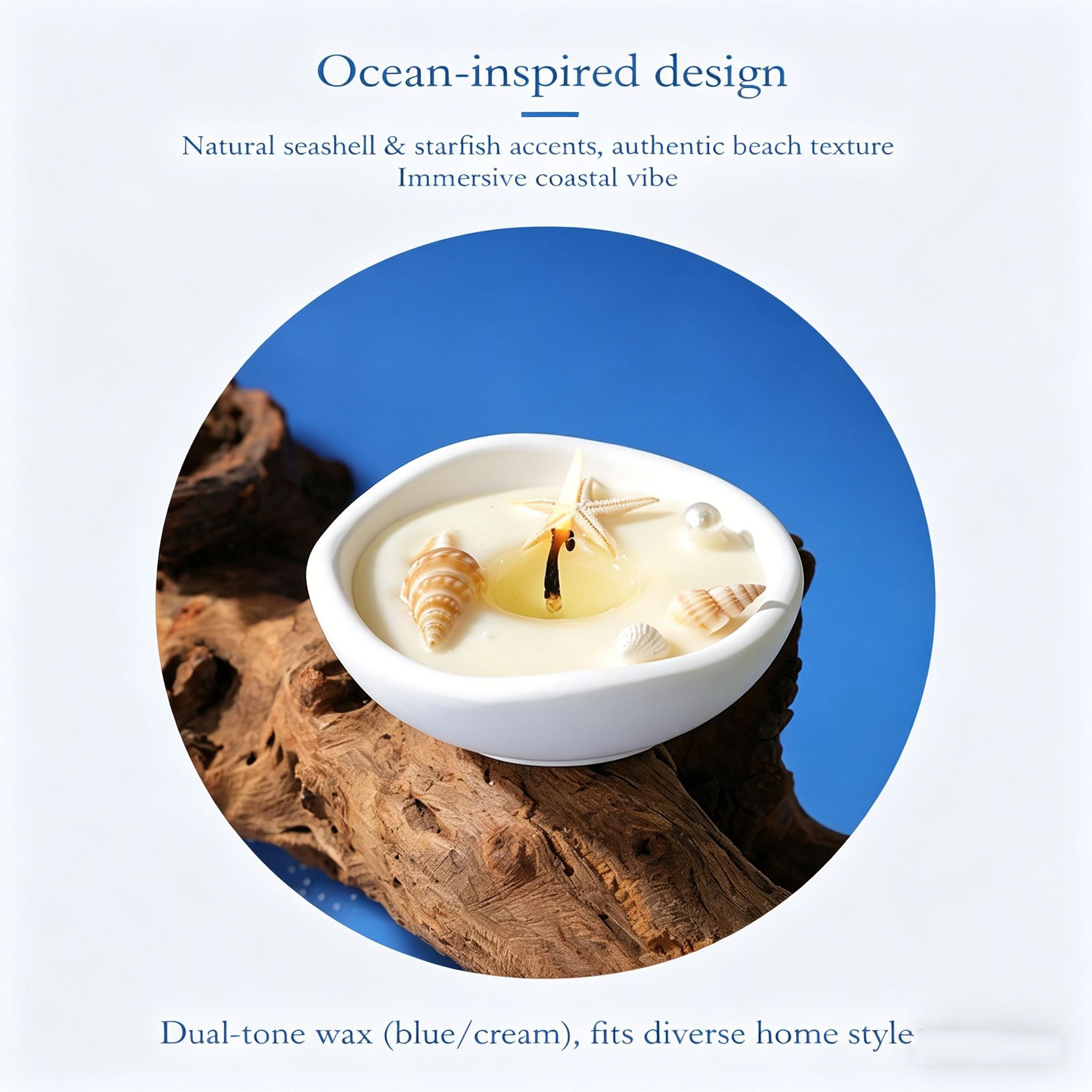 Ocean Aromatherapy Candle, Shell Starfish Pearl Decor, 2 Colors, Long-Lasting Ocean Scent, Non-Toxic Wax, Coastal Home Spa Gift