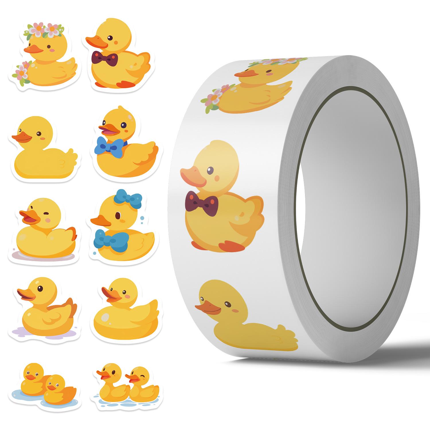 500PCS Cute Duck Stickers for Kids 10 Styles Sticker Rolls Rubber Yellow Ducks Stickers Duck Party Favors Waterproof Vinyl Stickers(500 Per Roll)