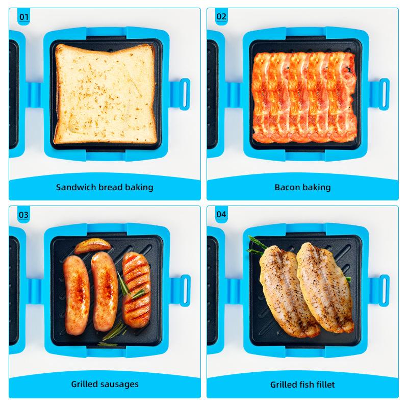 Kitchen Essential Microwave Sandwich Maker, Non-Stick Bread Toast Plate, Simple Fast Cooking, Adjustable Power & Time, Suitable for Bacon, Wings, Steak
