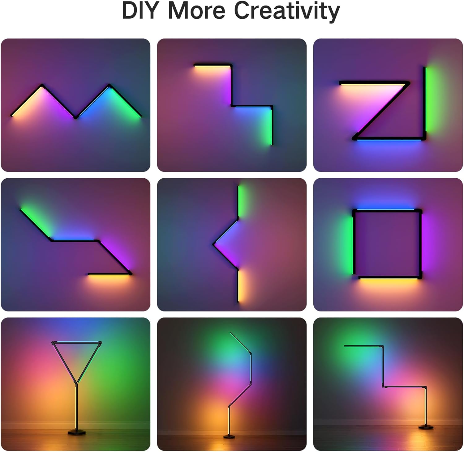 app smart folding LED floor lamp features RGBIC technology, supports Wi-Fi app remote control, music synchronization, and 16 million DIY colors. Suitable for corner spaces such as living rooms, bedrooms, and game rooms, it makes a great holiday gift.