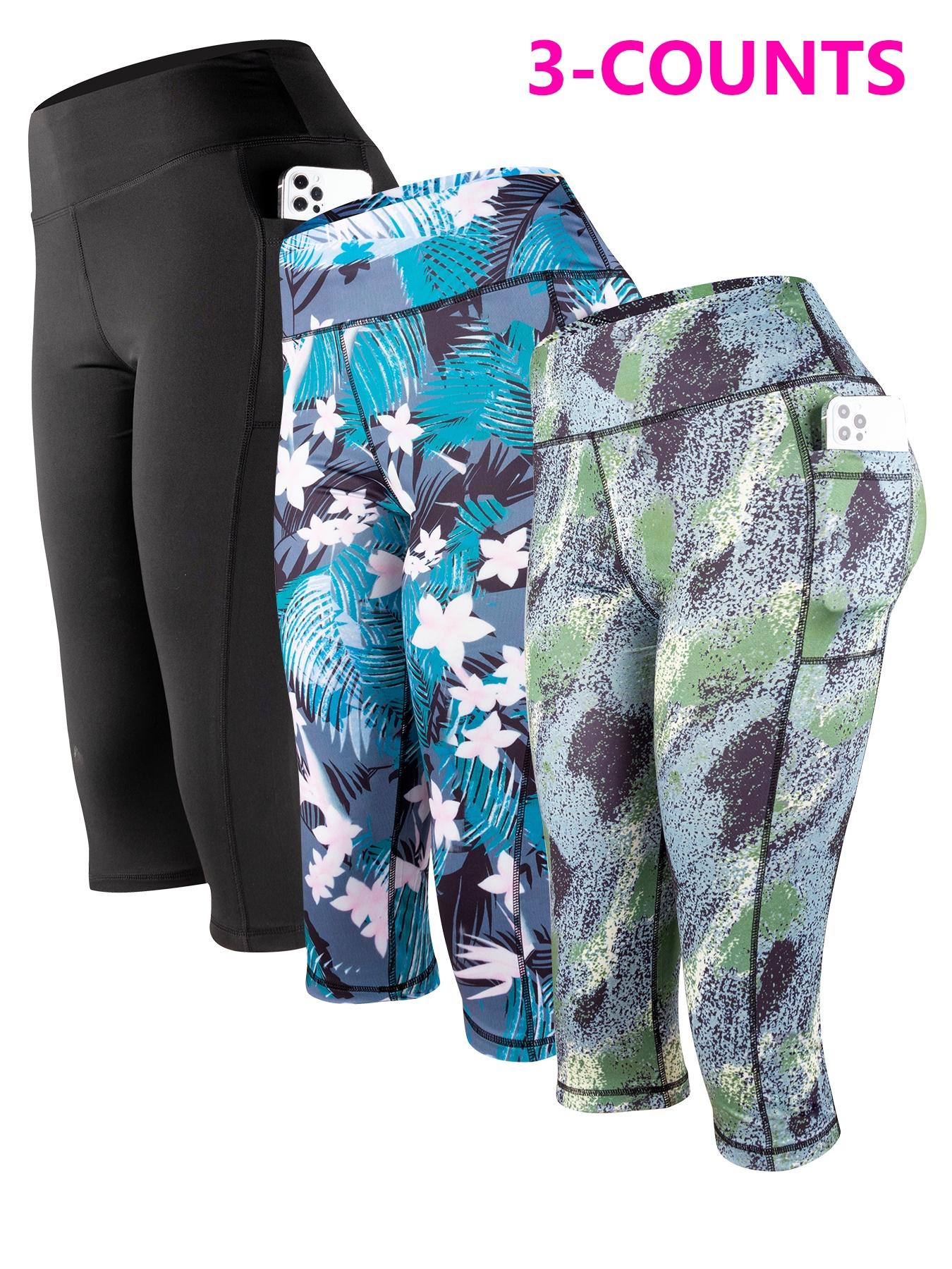 Women's Floral Print High Waist Sports Capri Leggings, Casual Comfy Breathable Skinny Pants for Yoga Gym Workout Running, Ladies Sportswear for Summer