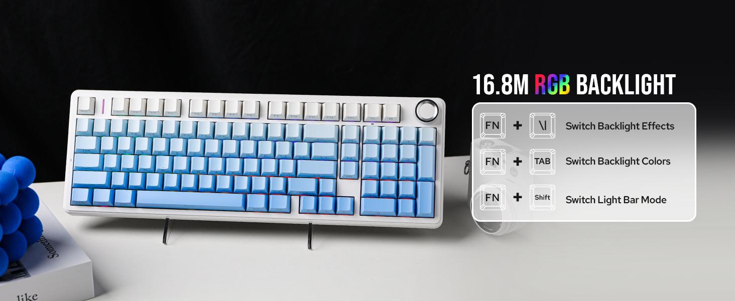 Aula F99 Pro Wireless Mechanical Gaming Keyboard with Knob Tri-Mode BT5.0 USB-C 2.4GHz Hot Swappable Pre-Lubed Switches Gasket Structure RGB Backlitwith Numpad PBT Keycaps Multifunction Knob for MAC PC Gamer
