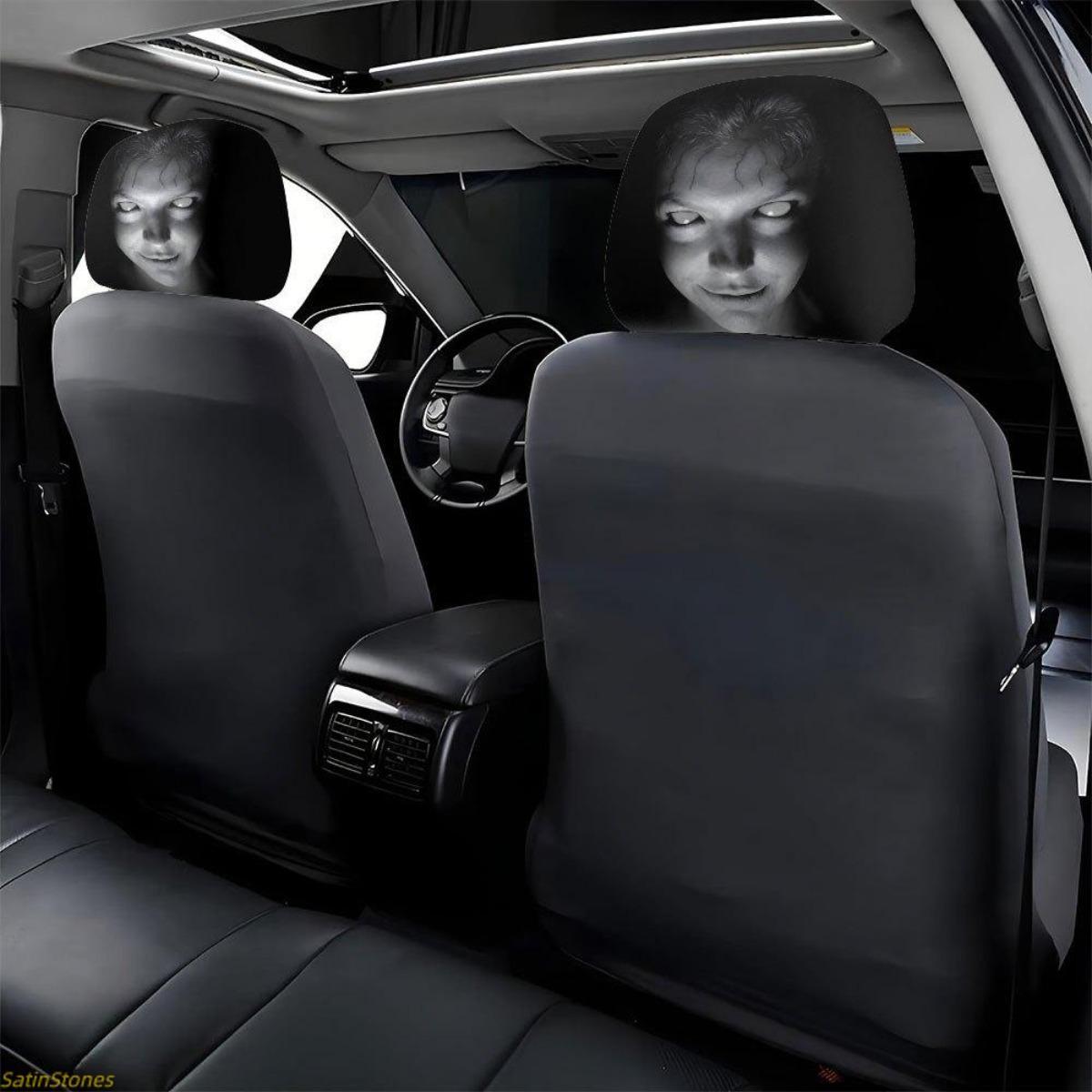 2Pcs Universal Car Headrest Covers - Removable, Resilient Fabric, Washable, Tool-Free Install Auto Seat Accessories for Car, SUV/Truck/Sedan, Portrait Print