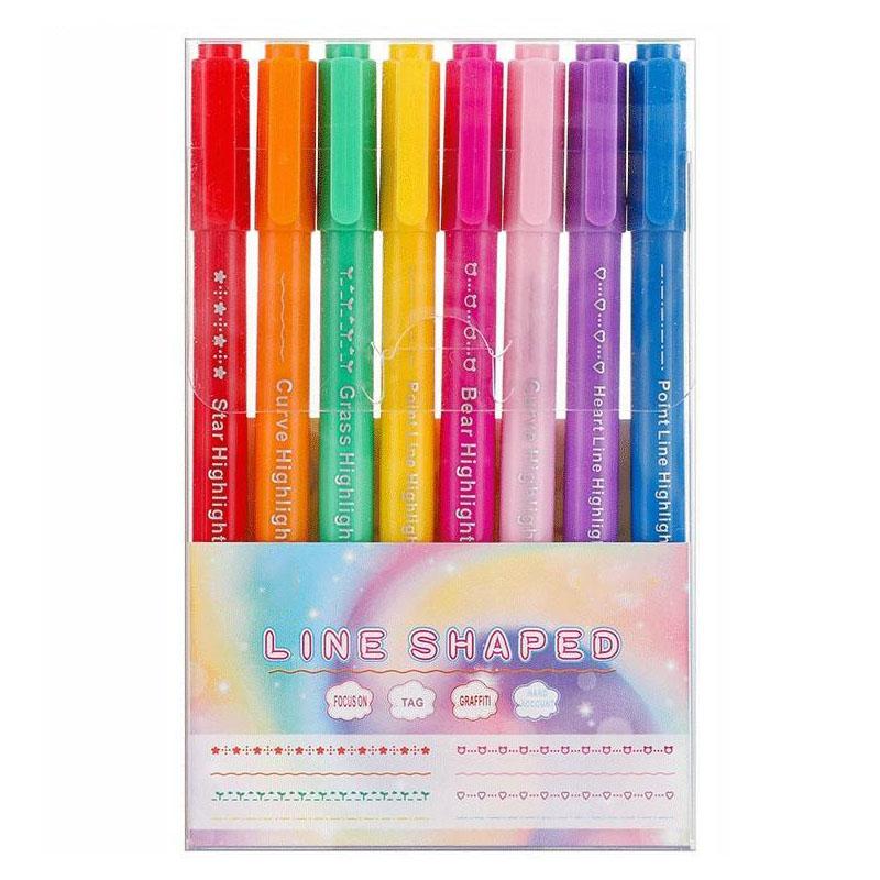 8pcs Dual-Head Multi-Functional Fluorescent Markers, Curve Roller Flower Design, Student DIY Journal Pens, Daily Use Stationery