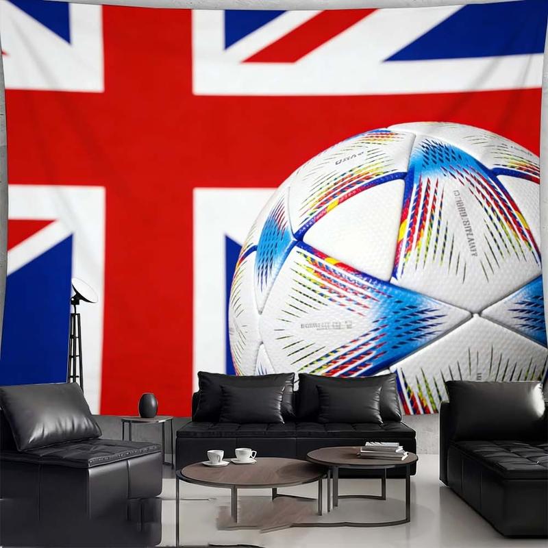1 pc microfiber FIFA World Cup Inspired Tapestry Wall Hanging UK Flag Soccer Ball Print Colorful Decor for Living Room Bedroom Dining Room Outdoor Holiday Atmosphere Enhancer Tapestry Background Cloth Hanging Cloth Wall Cloth Decorative Cloth
