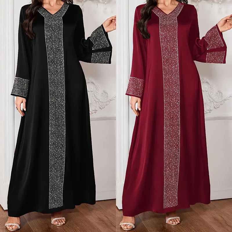 Fashion Heavy Rhinestone V-Neck Long Dress, Elegant Banquet Evening Gown Outfit, Perfect Valentine's Day Gift for Her, Ideal Present for Lover Family Friends, Stylish Comfort Formal Party Dress