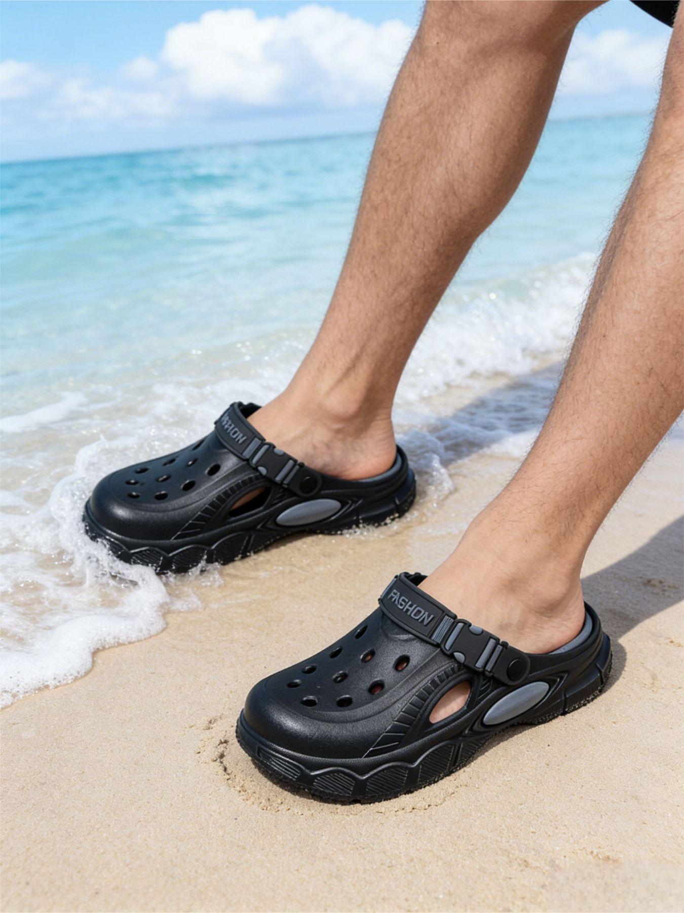 Trendy men's two-tone hole shoes with non-slip soles, quick-drying beach hole shoes, essential for summer seaside vacations and water activities