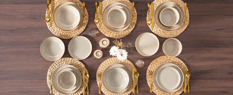 vancasso PLAYA Plates and Bowls Sets, 18/24 Pieces Grey Dinnerware Sets for Kitchen, Reactive Glaze Dishes Set for 6, Dishwasher and Microwave Safe