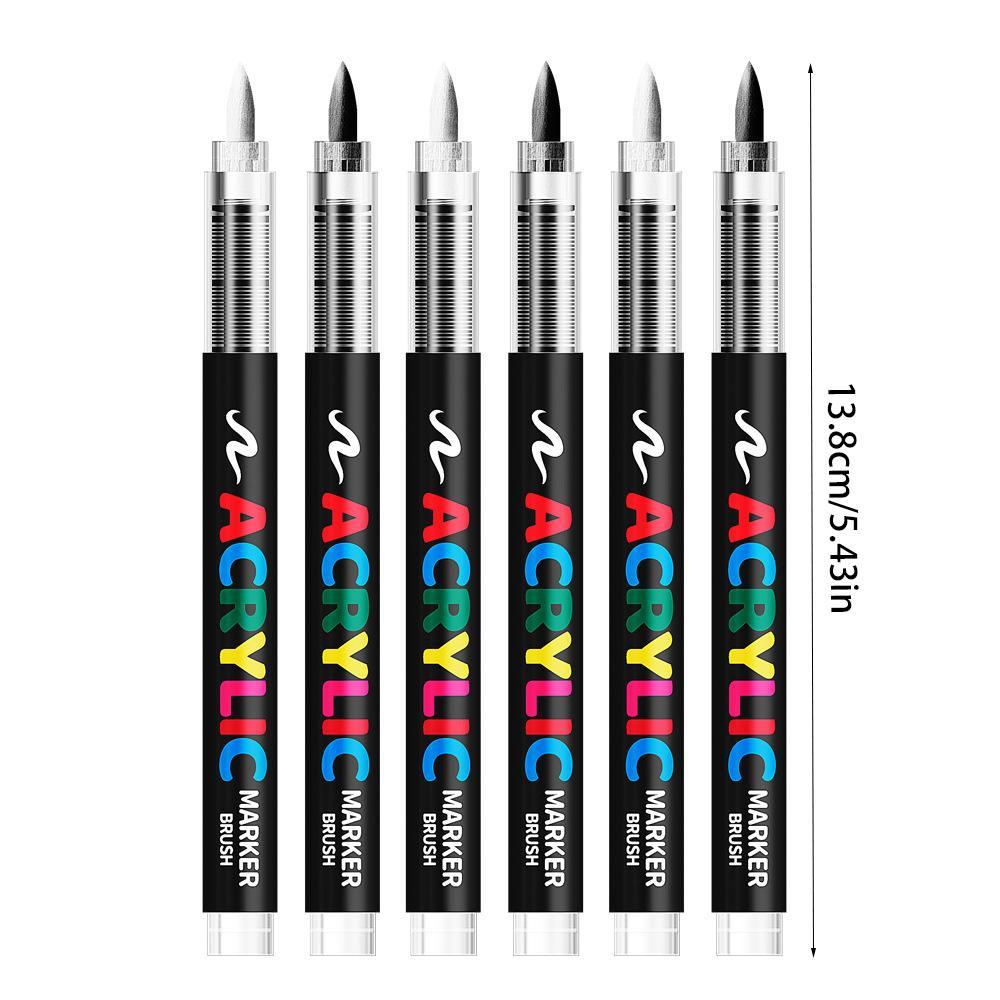 Acrylic Paint Pens with Automatic Ink Control, Soft Brush Tip Markers for Canvas, Rock, Wood, Stone, Glass, Ceramic, Fabric Painting, DIY Crafts, Art Marker Set