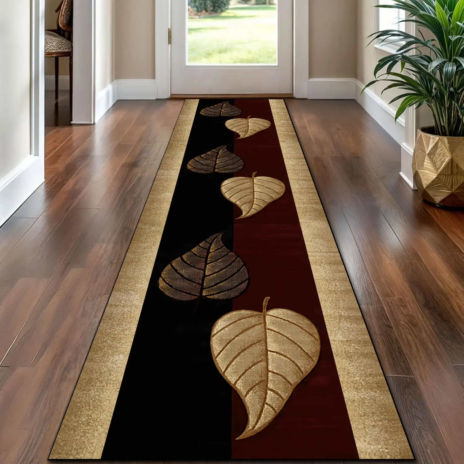 Luxury Velvet Carpet, Leaf Pattern Design, Machine Washable, And Durable, Practical And Comfortable, Slip-Resistant Construction. Ideal for Hallways, Bedrooms, Kitchens, And Bathrooms. Versatile Home Decor Carpet