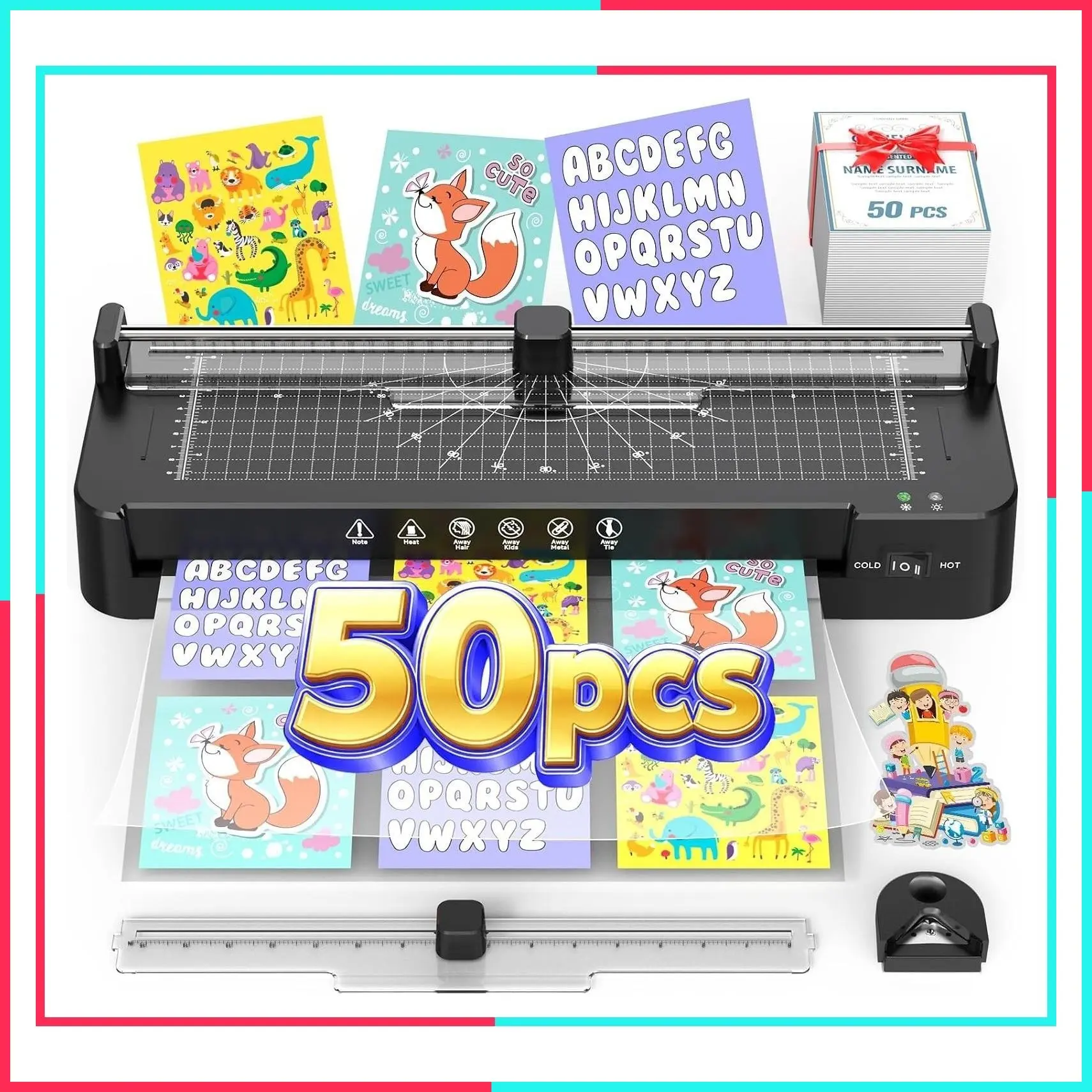 13 Inch Laminator Machine with 50 Sheets, Paper Cutter, Corner Rounder, Dual Roller Hot/Cold Laminating for A3/A4/A5/A6, Anti-Jam, Fast Preheat for Teacher Office Home