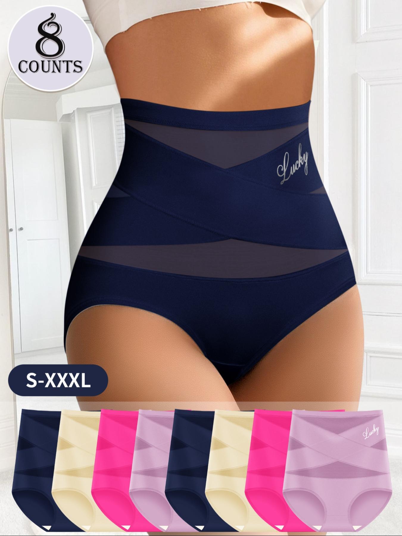 Women's Letter Print Contrast Mesh Criss Cross High Waist Briefs, Breathable Comfy Sheer Knicker for Daily Wear, Women's Underwear for All Seasons