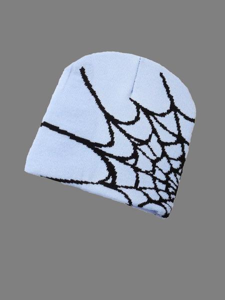 Unisex Spider Web Y2K Knit Beanie, Casual Fitted Hat for Fall & Winter, Trendy Jacquard Outdoor Cycling Cap, No Brim Design
