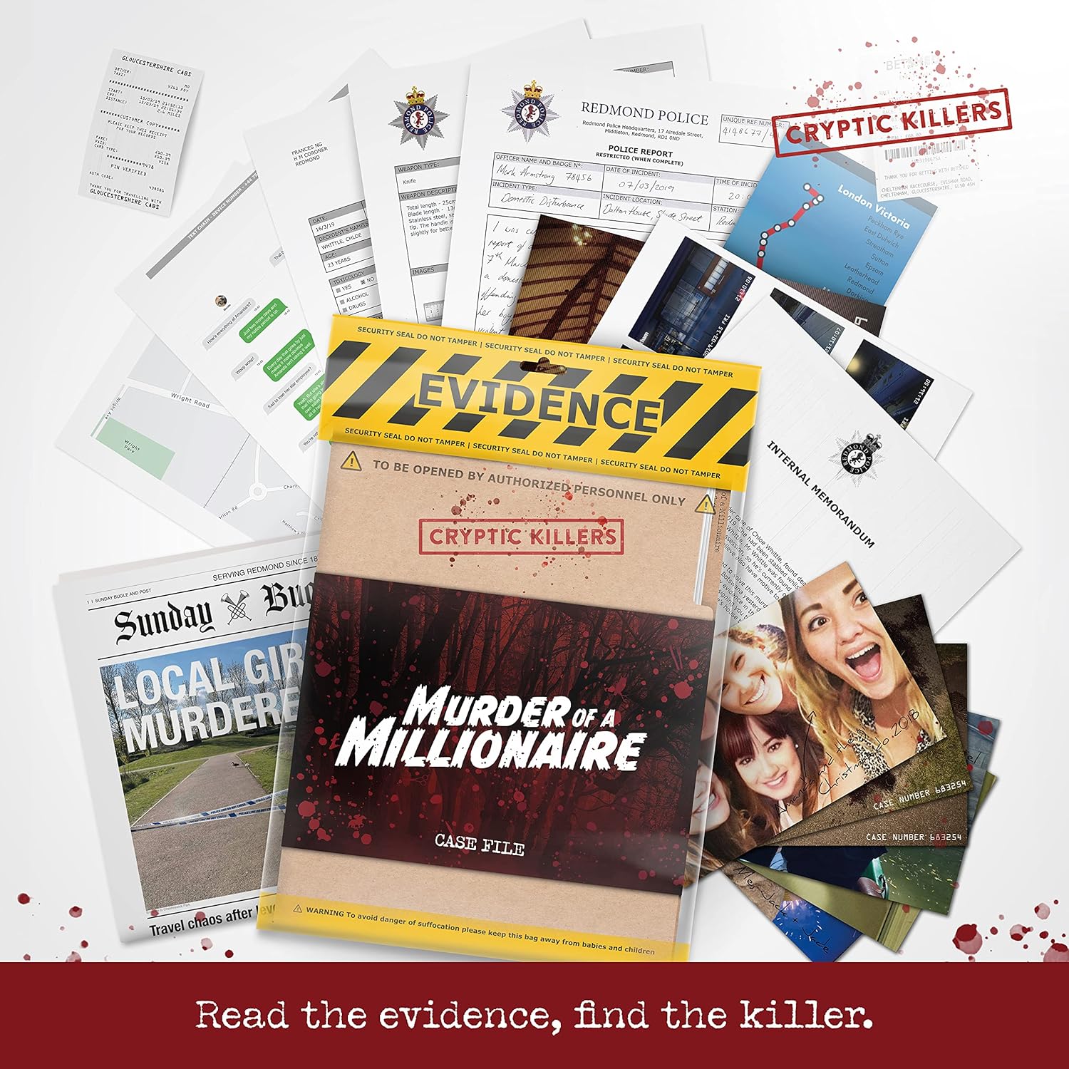 Immersive Scenario Scripted Murder Game-card game-Cryptic Killers Unsolved murder mystery game - Cold Case Files Investigation Detective clues/evidence - Solve the crime - For individuals, date nights & party groups - Murder of a millionaire