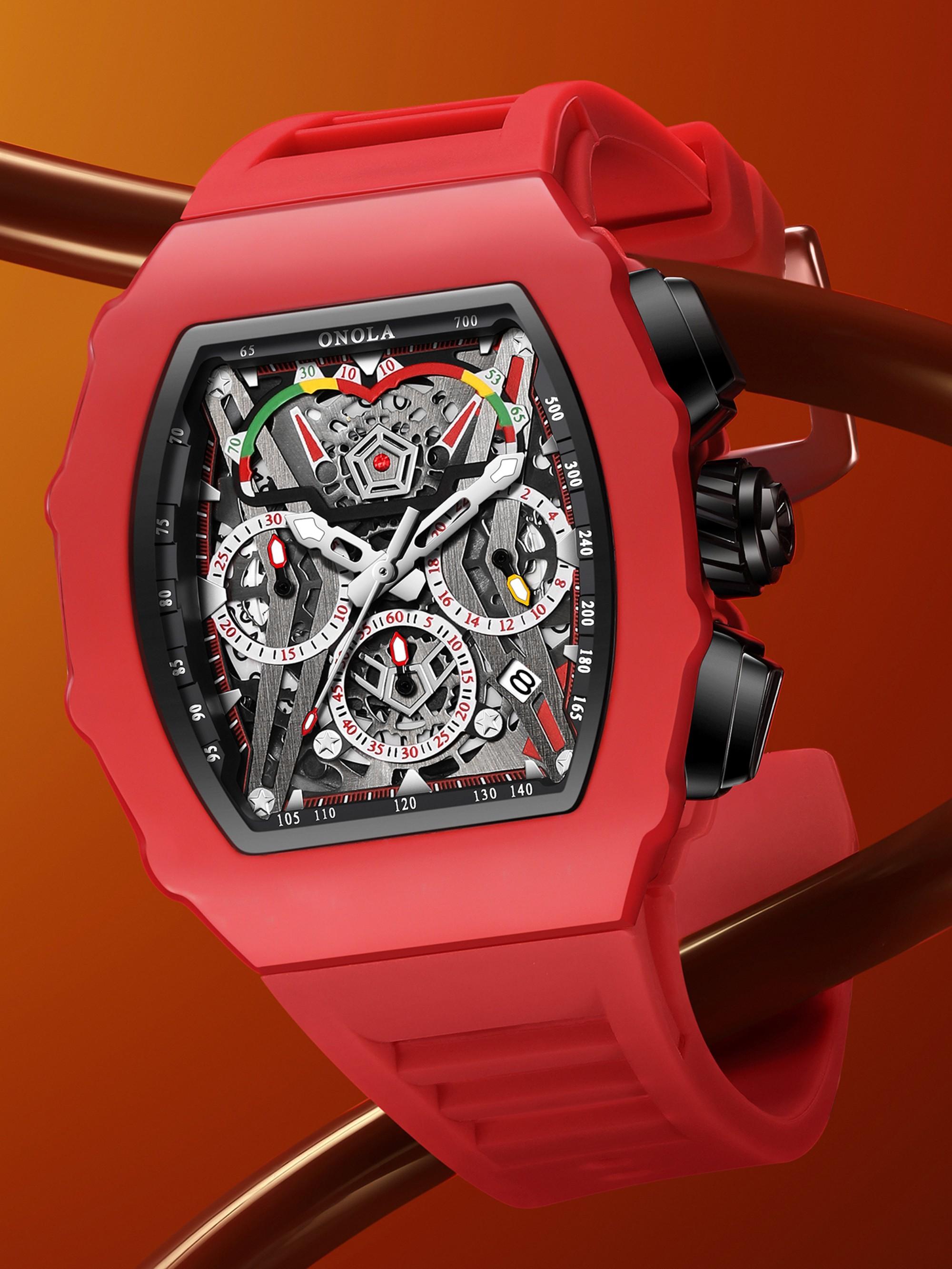 Onola Fashion Men's Quartz Watch, Multi-Function Timer, Waterproof Glowing Sports Watch for Outdoor Use, Perfect Gift for Any Occasion, Skeleton Watches