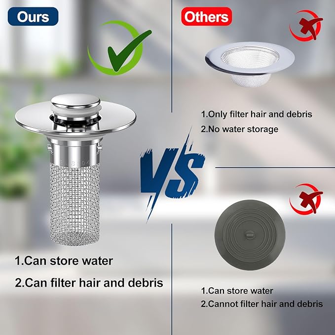 2 Pcs Bathroom Sink Stopper Hair Catcher, Universal Pop Up Sink Drain Filter with Stainless Steel Basket, Anti Clog Bathroom Essentials 2 Pcs Bathroom Sink Stopper Hair Catcher, Universal Pop Up Sink Drain Filter with Stainless Steel Basket, Anti Clog Bathroom Essentials