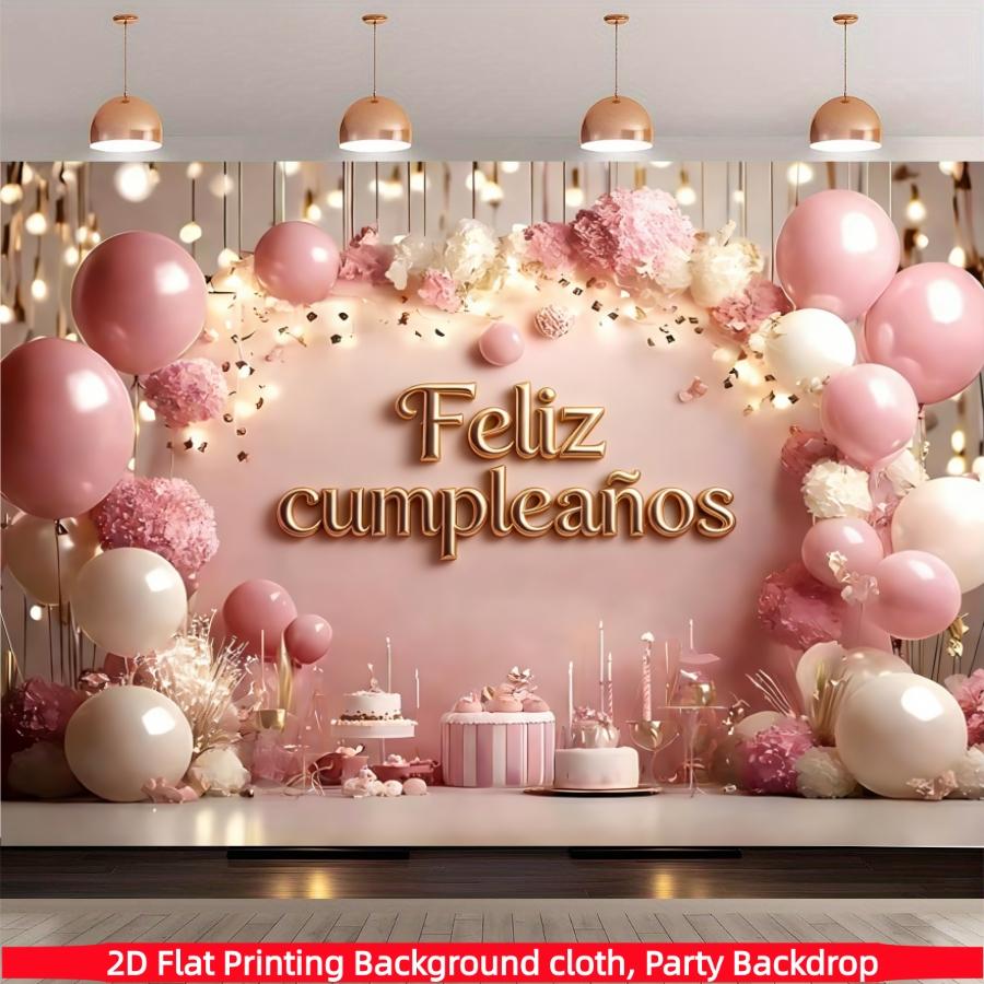 Shiny Princess Theme Flower and Cake Birthday Banner, Party Flag, Polyester Material, Home Decor, Indoor Outdoor Parties, Photo Background