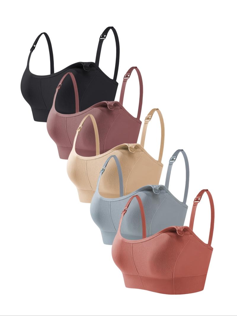 Women's Solid Detachable Adjustable Strap Nursing Bra Set, Front-Closure Bra, Soft Comfortable Breathable Pregnancy Maternity Bra, Maternity Clothing, Maternity Lingerie