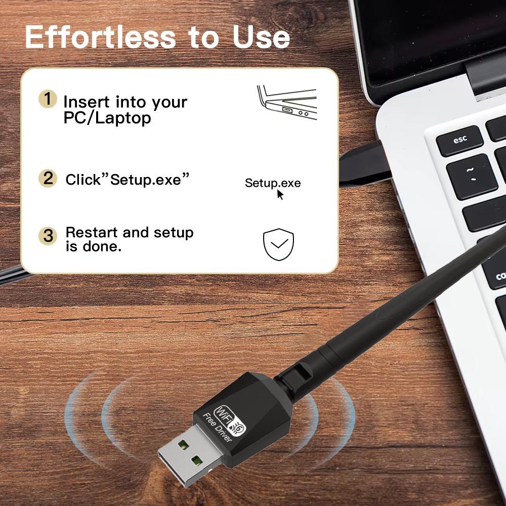 2 in 1 Wireless Adapter, USB Powered Wireless Adapter, Plug & Play High Speed Internet Adapter, No Driver Required, Compatible with Bluetooth-compatible & WiFi