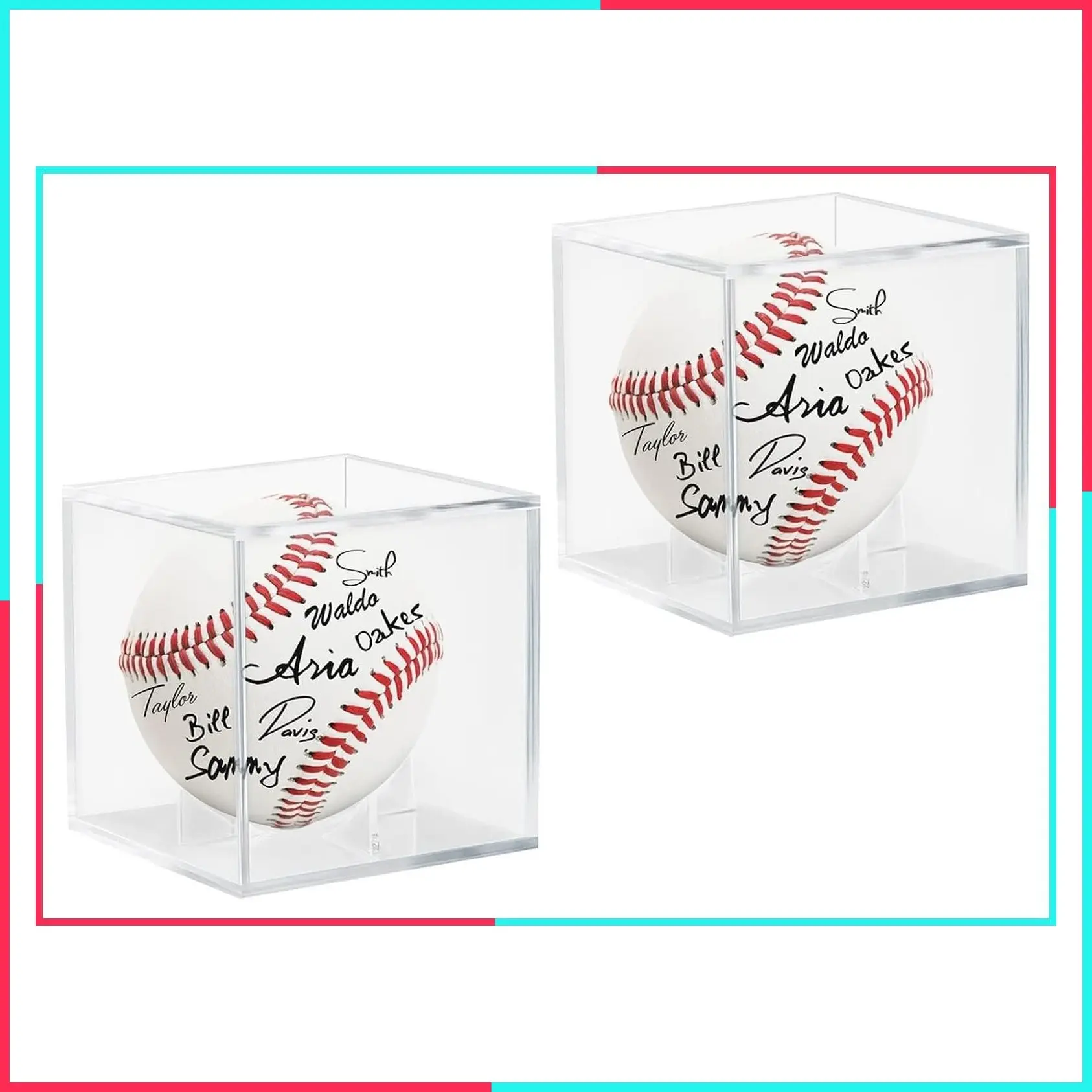 UV Protected Acrylic Baseball Display Cube, Clear Memorabilia Case for Autographed Baseballs, 2 Pack
