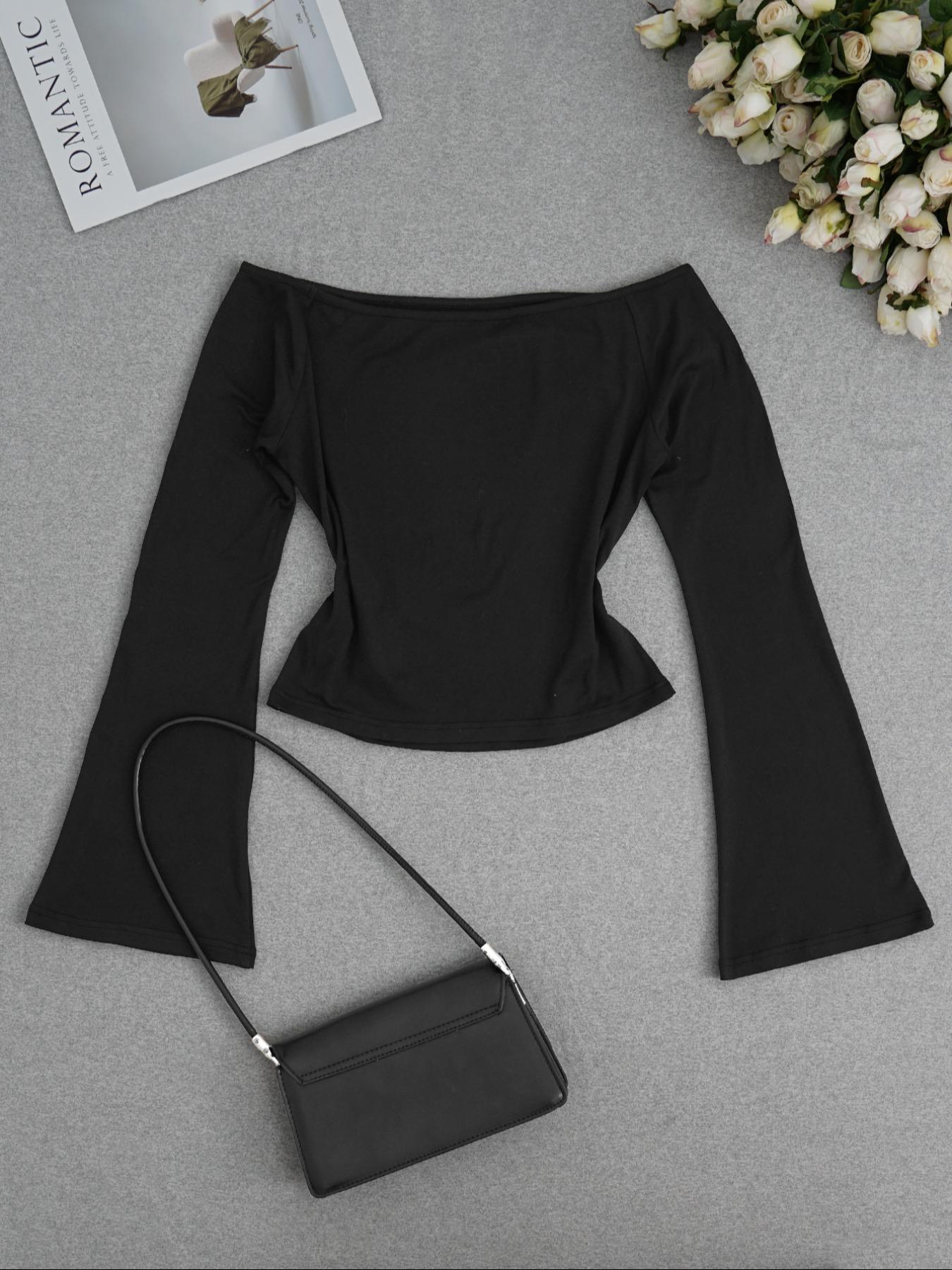 Fashion Casual Y2K Women's Cross Print One-Shoulder Flare Sleeve Top, Halloween Style, Fitted Design, Fall & Winter Wear, Aesthetic