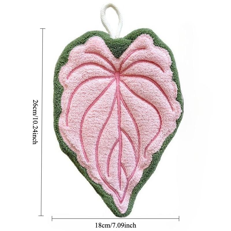 1 Pack Leaf Shaped Coral Fleece Hanging Hand Towel | Thickened Absorbent Lint-Free Quick-Drying | Multi-Purpose Towel Cleaning Cloth for Kids Home Kitchen Bathroom Daily Use