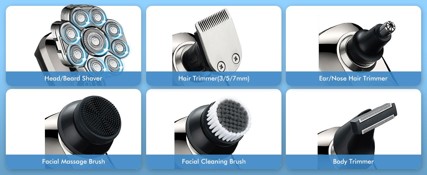 Upgraded 9D Bald Head Shaver for Men,6-in-1 Electric Razor with LED Display & Type-C Charging,360° Close Shave