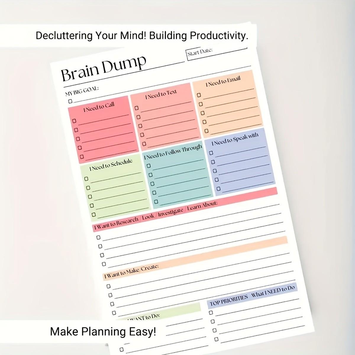 Brain Dump And To-Do Notebook, 50-Page Focus Planner, A5 Size Daily Task Manager, Suitable for Self-Planners, Project Managers, Productivity Planner, Weekly Planner, Minimalist Notebook, Premium End, High-Quality Paper, Planning Tool