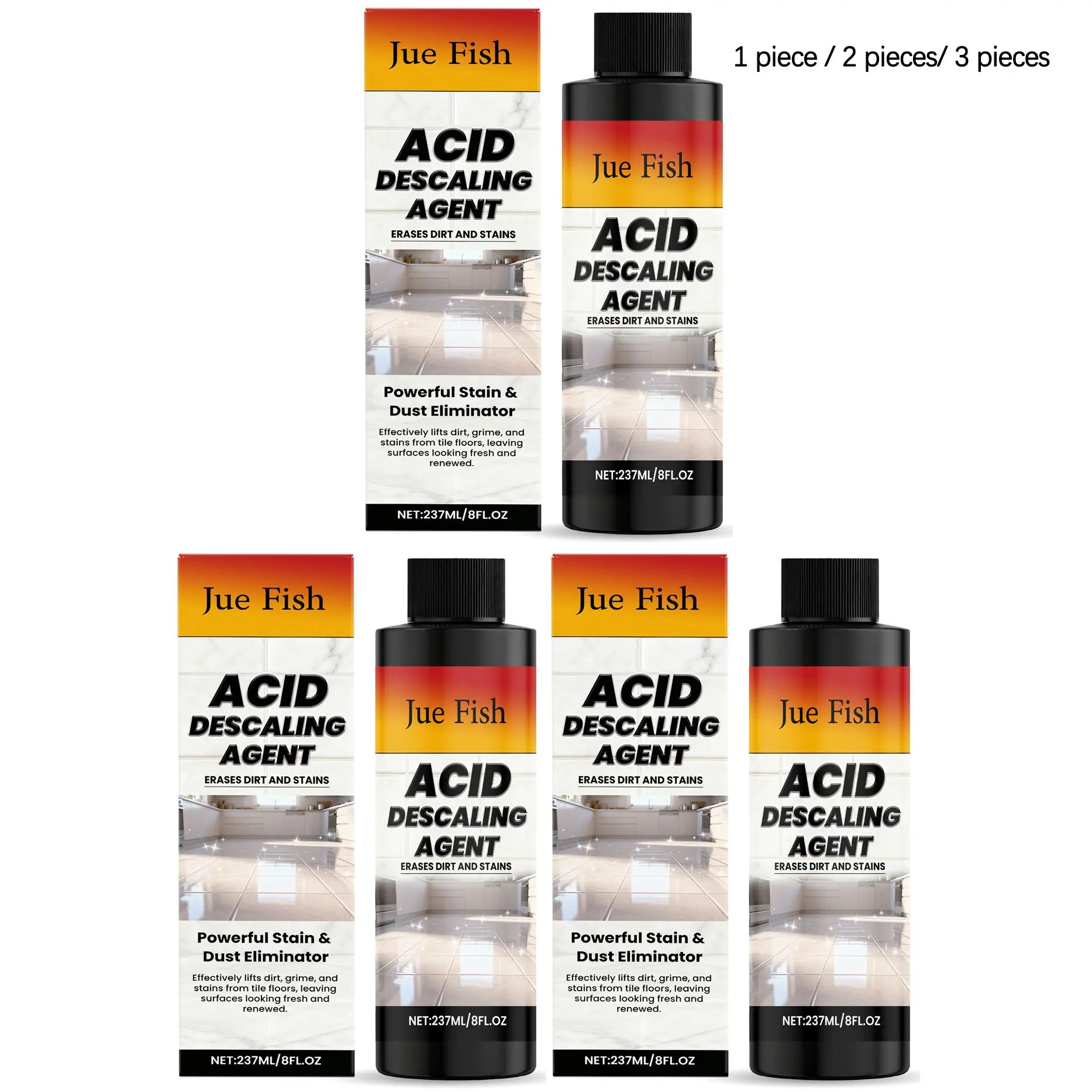 Tile Cleaner (237ML/237ML*2/237ML*3), Gentle Stain Removal, Polishes Floor, Fresh Scent, Suitable for Wooden and Tile Floors