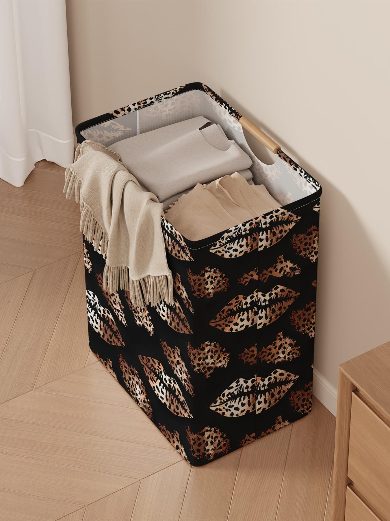 Lips Pattern Printed Open Storage Box, Foldable Laundry Basket with Handle, Home Bathroom Collapsible Clothes Organizer Bucket, Folding Laundry Basket