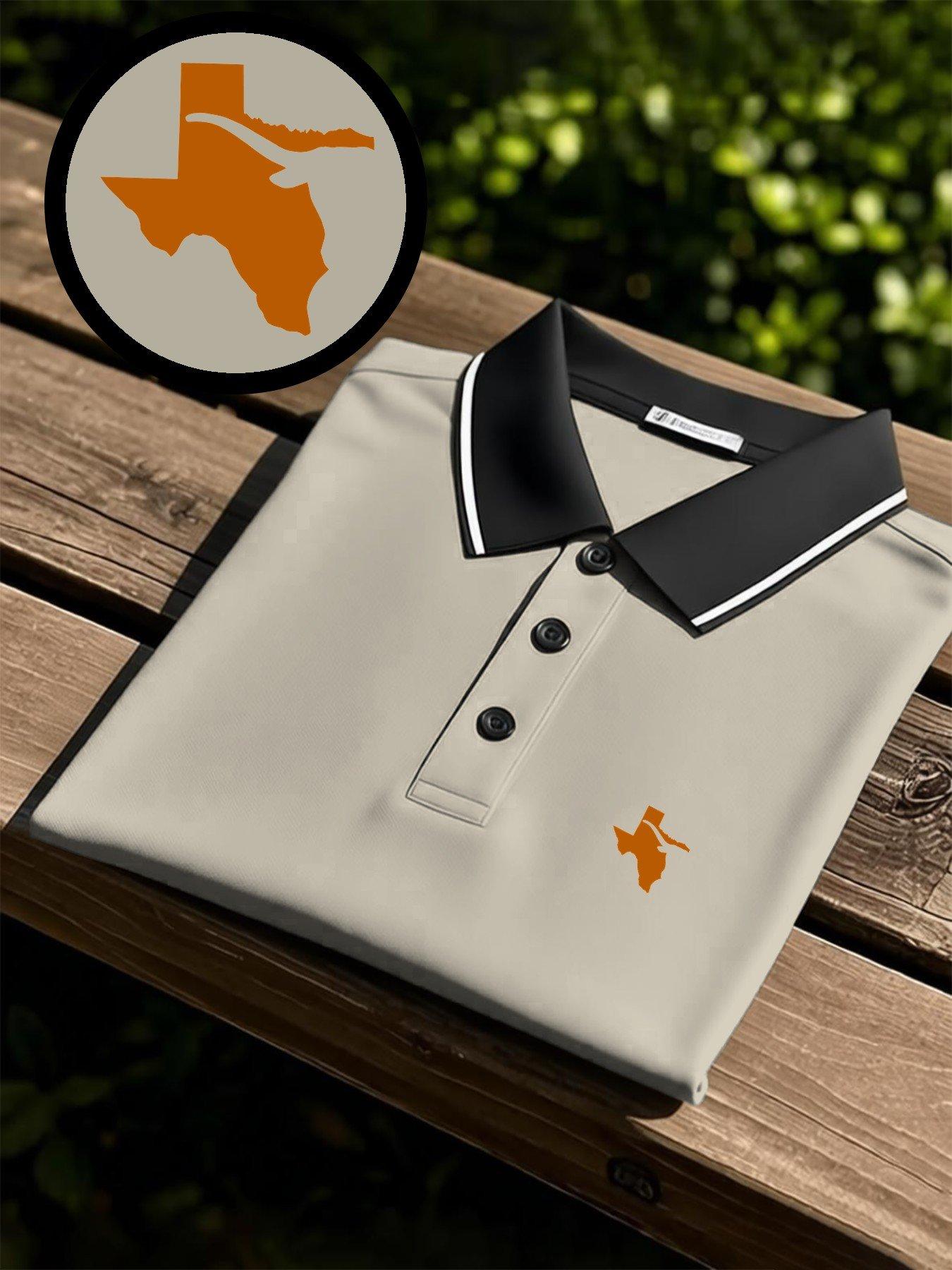 Men's quick-dry short-sleeve polo shirt with Texas longhorn print design. Breathable and comfortable for sports wear, fade-resistant, tailored for a body-hugging fit, sweat-wicking, non-sticky and durably crafted.