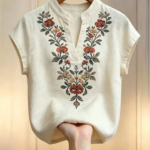 Plus Size Women's Casual V-Neck Print Shirt Blouse, Drop Shoulder Short Sleeve, Loose-Fitting, Ideal for Daily Wear, Vacation, Home
