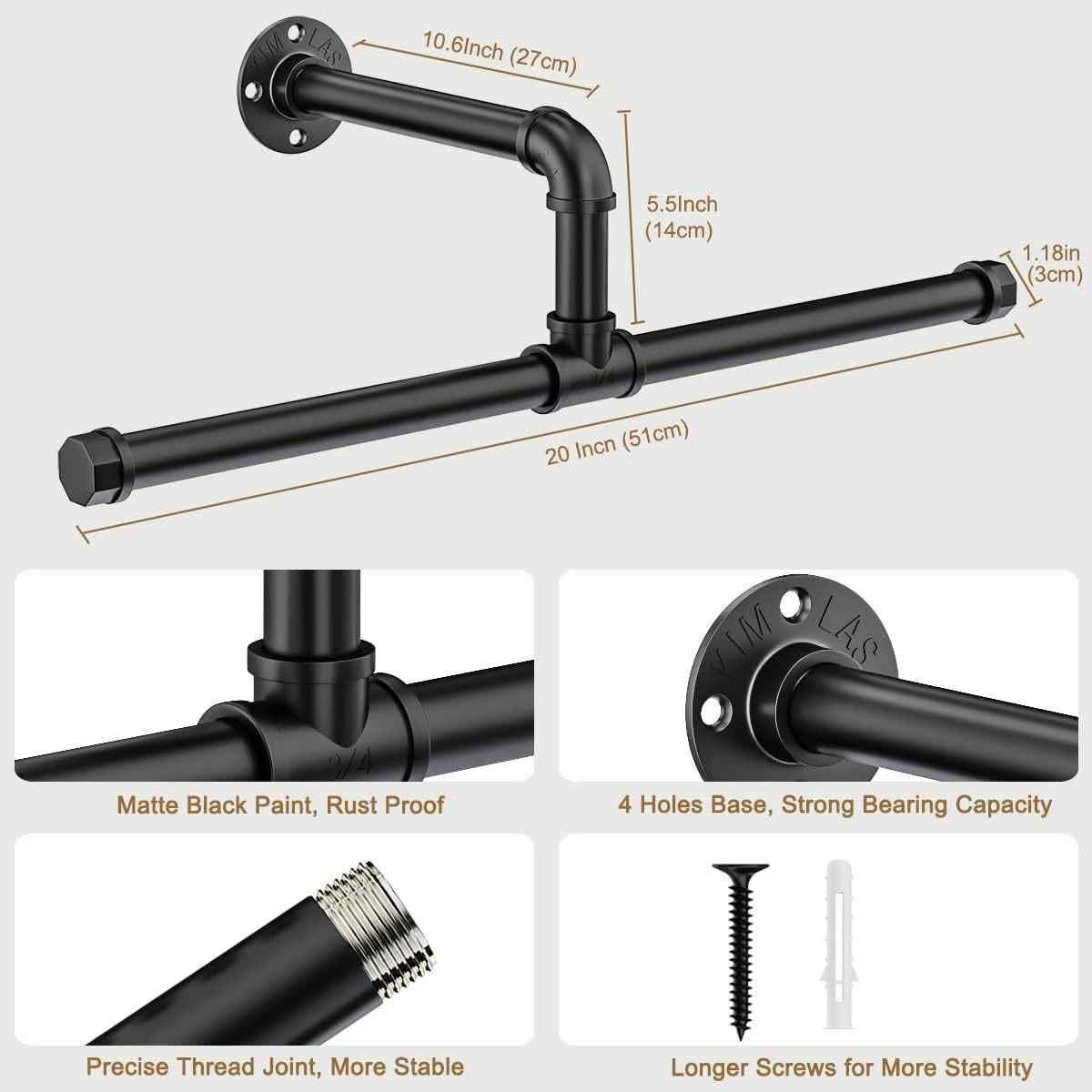 Industrial Pipe Floating Clothes Rack Garment Rack Wall Mounted, Durable Space Saving, Rustic Vintage Steel Metal Clothing Stand Frame