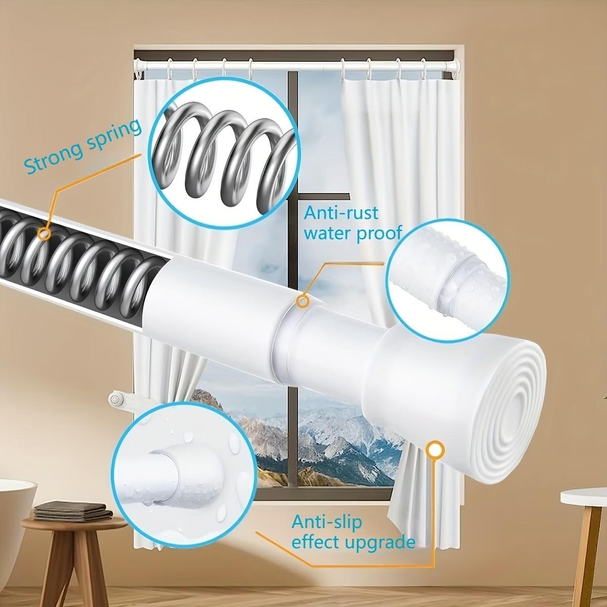 2 Pack No Drill Extendable Curtain Rod, Spring Tension Anti-Slip Adjustable Rod for Window, Bathroom, Wardrobe & Kitchen, Heavy Duty Multi-Use Organizer Rod