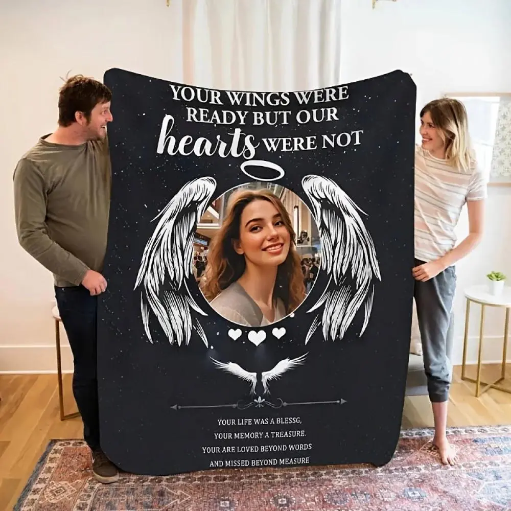 Custom Photo A Hug From Heaven Flannel Throw Blanket Personalized Memorial Blanket Soft Warm Cozy Bedspread Nap Blanket Bedroom Sofa Home Bedding All Seasons