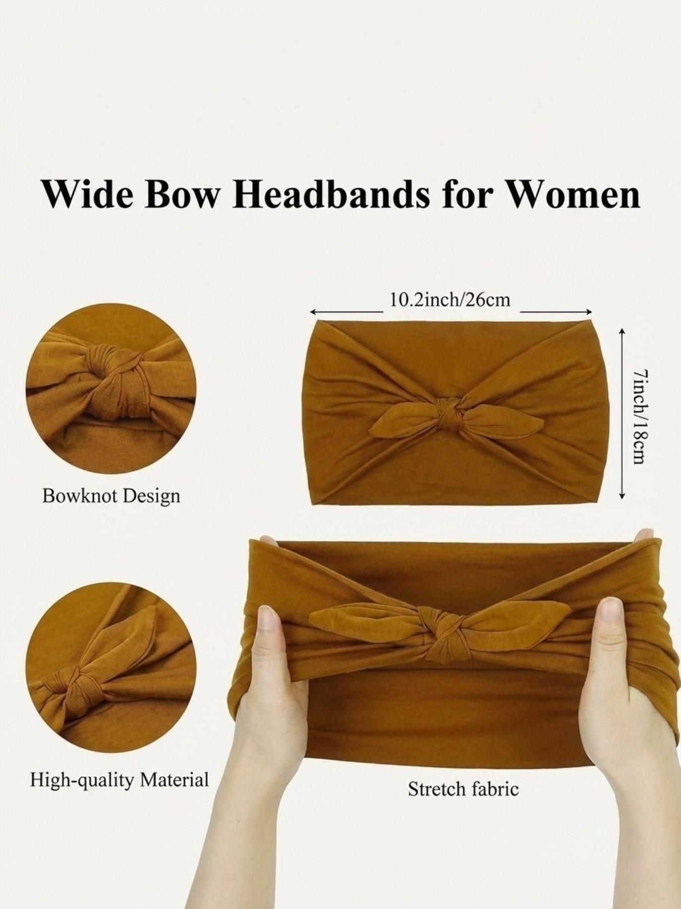 3pcs Women Bow Bunny Ear Headbands, Boho Style Extra Wide Cute Rabbit Ear Knotted Headwraps, Fall/winter Hair Accessories, Elastic Bow Hairbands