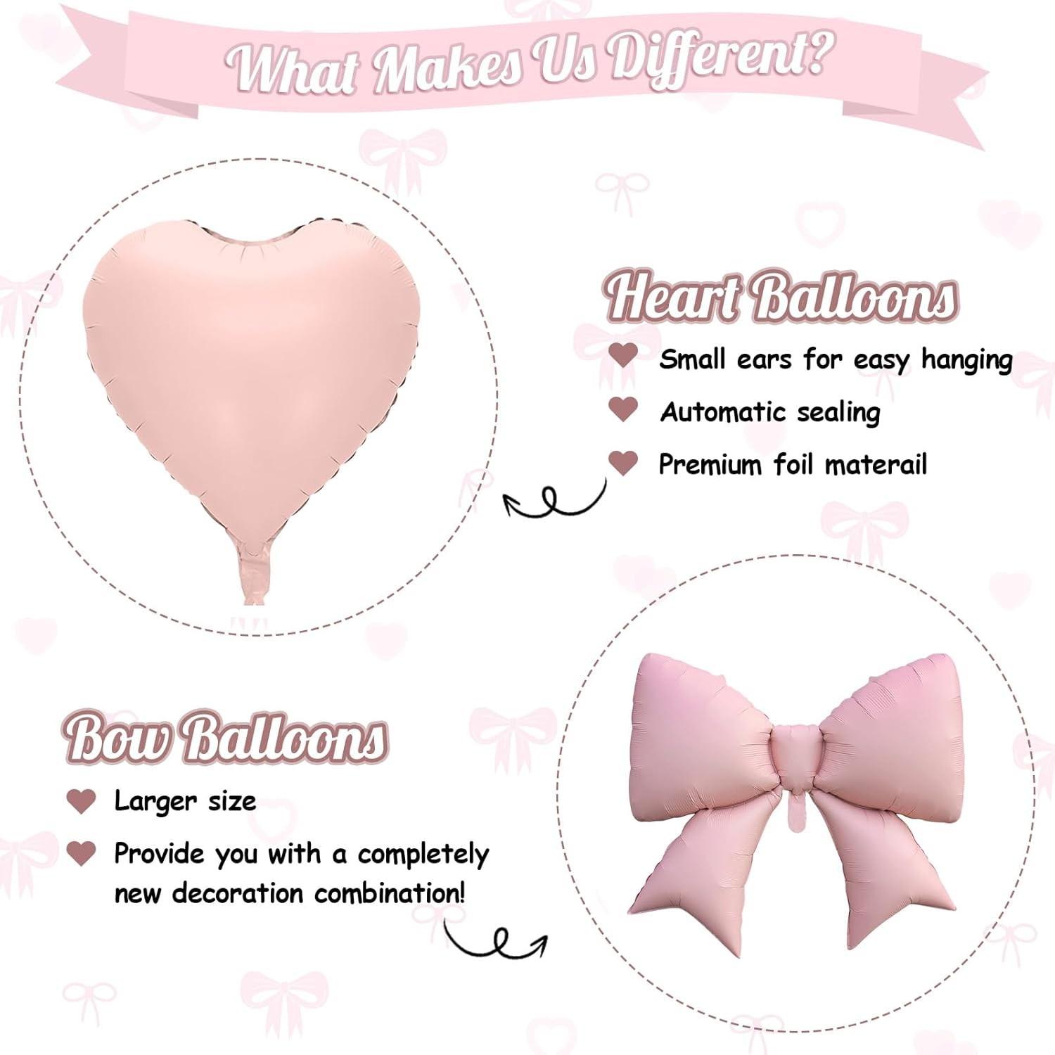 Pink and black heart-shaped bow balloons, 8 18 inch heart-shaped balloons and 2 38 inch butterfly balloons (with 2 accessories), suitable for girls' birthdays, baby showers, bridal wedding party decorations