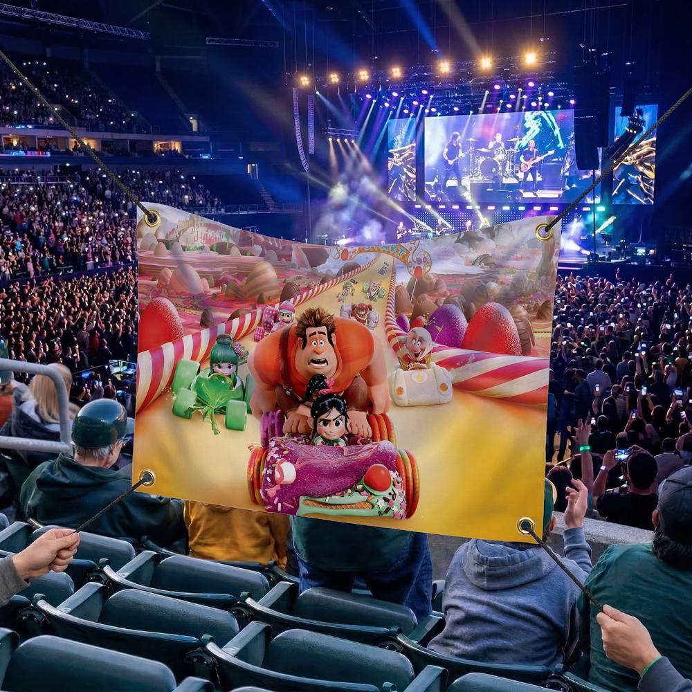 W-Wreck-It Ralph CARTOON Flags Multi Size Atmosphere Flag, Cheerleading Hand Pulled Banner, Portable Outdoor Event Flag & Wall Decor for Sports, Parties, Home and Room Decoration