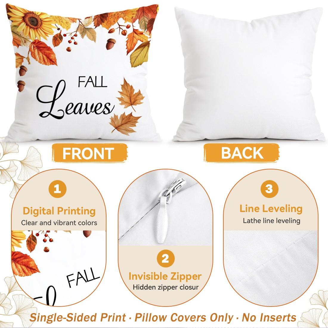 4pcs Autumn Sunflower Maple Leaf Pattern Cushion Covers, Single-Sided Print, Home Decor for Living Room Bedroom, All Seasons