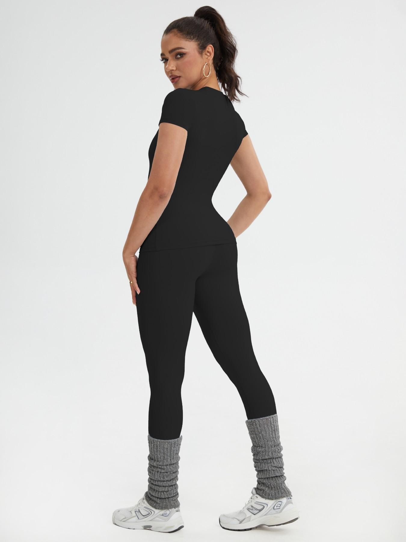 Women's Sportswear Set, Slim-Fit Short Sleeves & High-Waisted Yoga Pants, Ideal for Gym Running Outdoor Activities, Gym Yoga Outfit