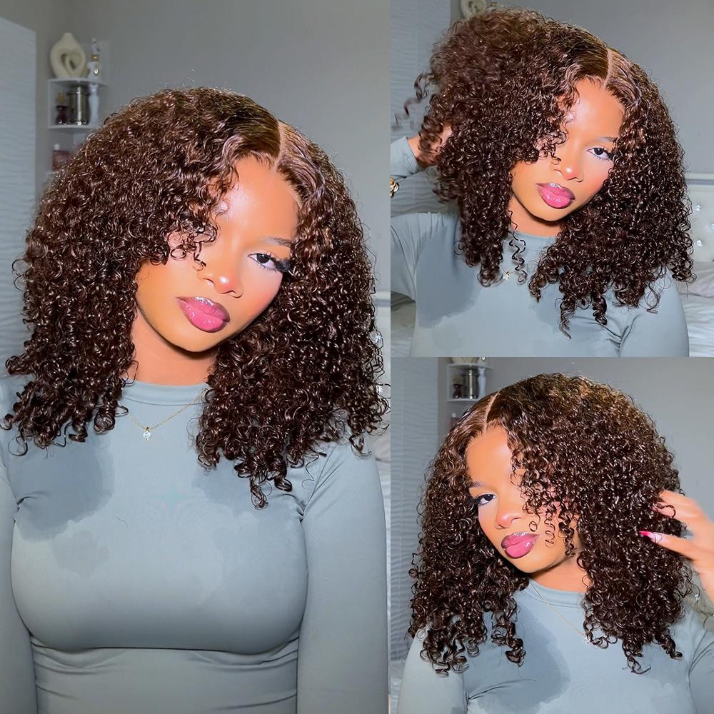 Midulla Brown Wear and Go Kinky Curly Glueless Wigs Human Hair Pre-cut Lace Bleached Knots 7x5 Closure Wigs for Women Pre Plucked Human Hair Wigs Springtock SpringStatements