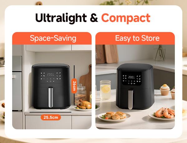 Comhoma Air Fryer 8-in-1 with 5 QT Capacity,180°-400°F Precision Heating, Air Fry, Roast, Broil, Reheats, Dehydrates, Less Oil, Features Shake Reminder, Large Touch Display with Auto Menus