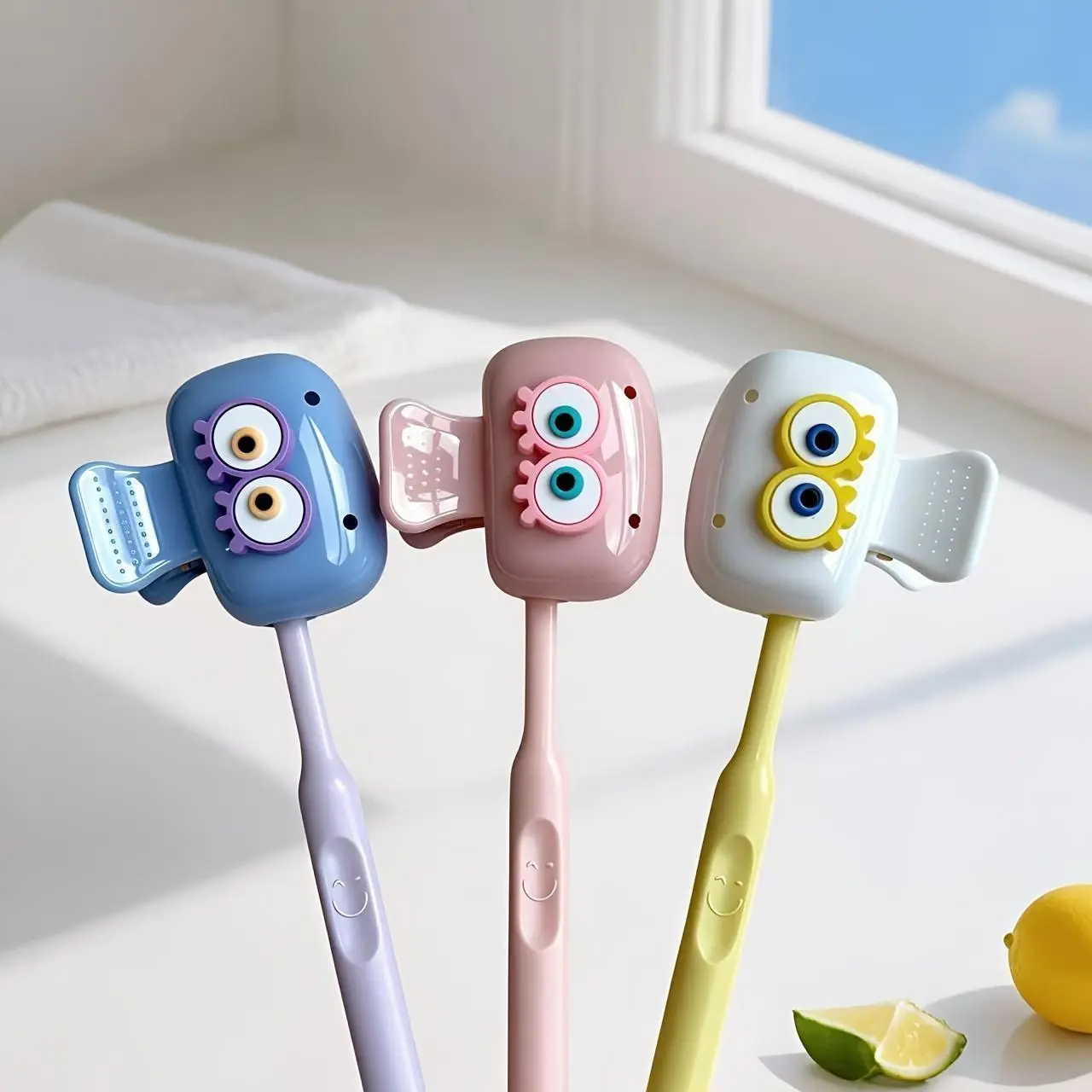 3pcs Cute Eye-Shaped Toothbrush Holders - Dopamine Color Travel Set, Dustproof Toothbrush Protector for Home & Travel, Plastic, Freestanding Design, No Electricity Needed, Travel Toothbrush Holder|Playful Design|Durable Plastic