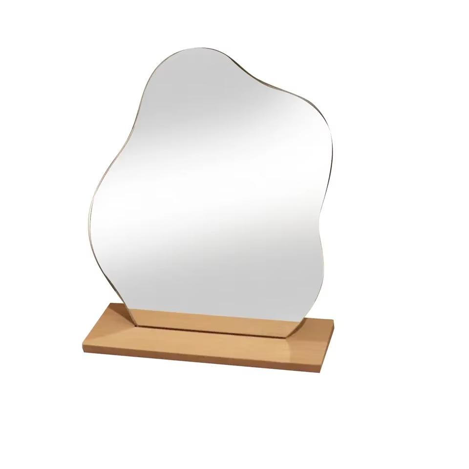 Style Irregular Wooden Makeup Mirror, Desktop Unique Shape Touch-Up Mirror, Photo Atmosphere Enhancer, Perfect for Beauty Lovers