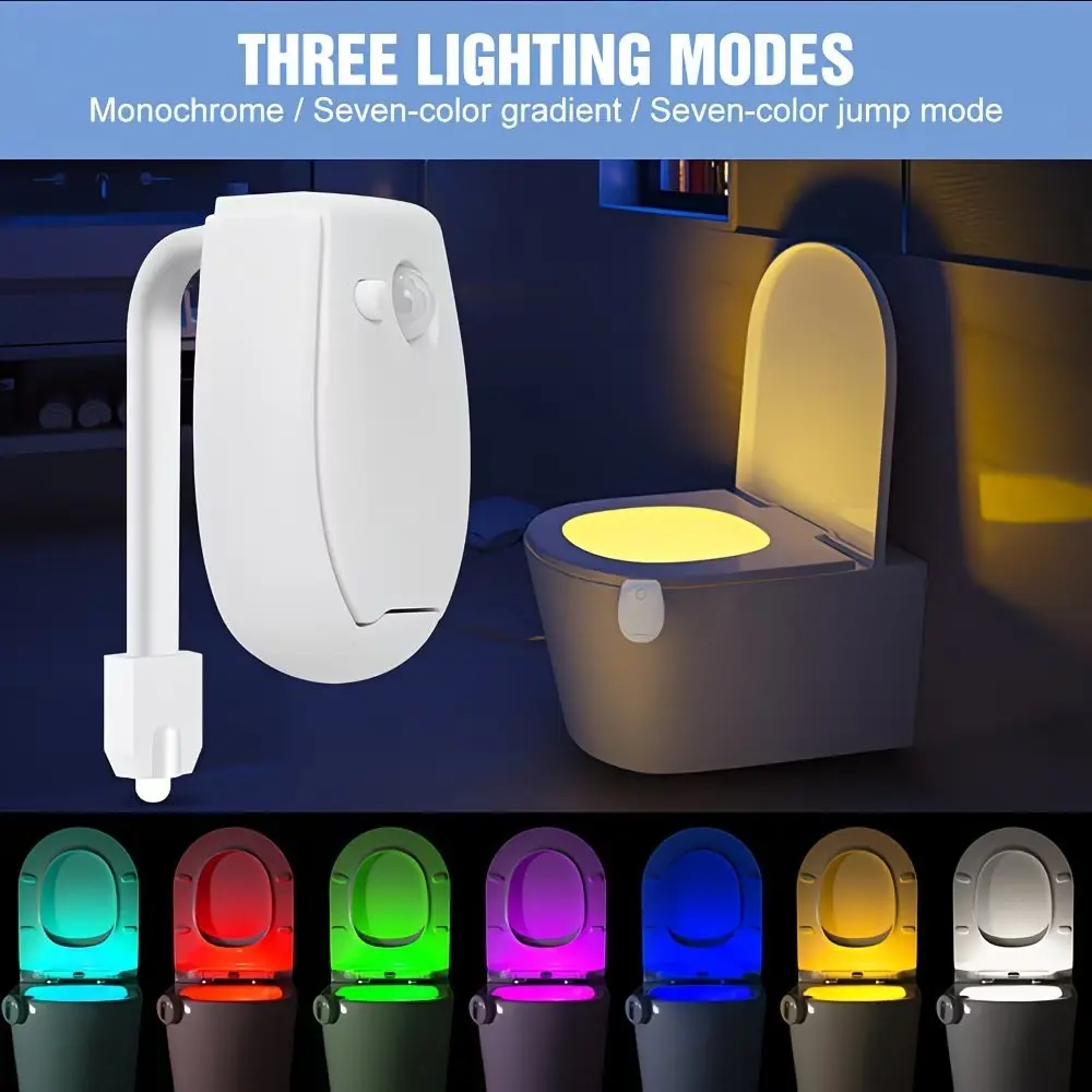 Smart RGB Motion Sensor Light, PIR Sensor, 7-Color LED Night Lamp, Wall-Mounted, 3 Modes, Bathroom Safety Lighting, Home Ambience, Automatic Motion Sensor