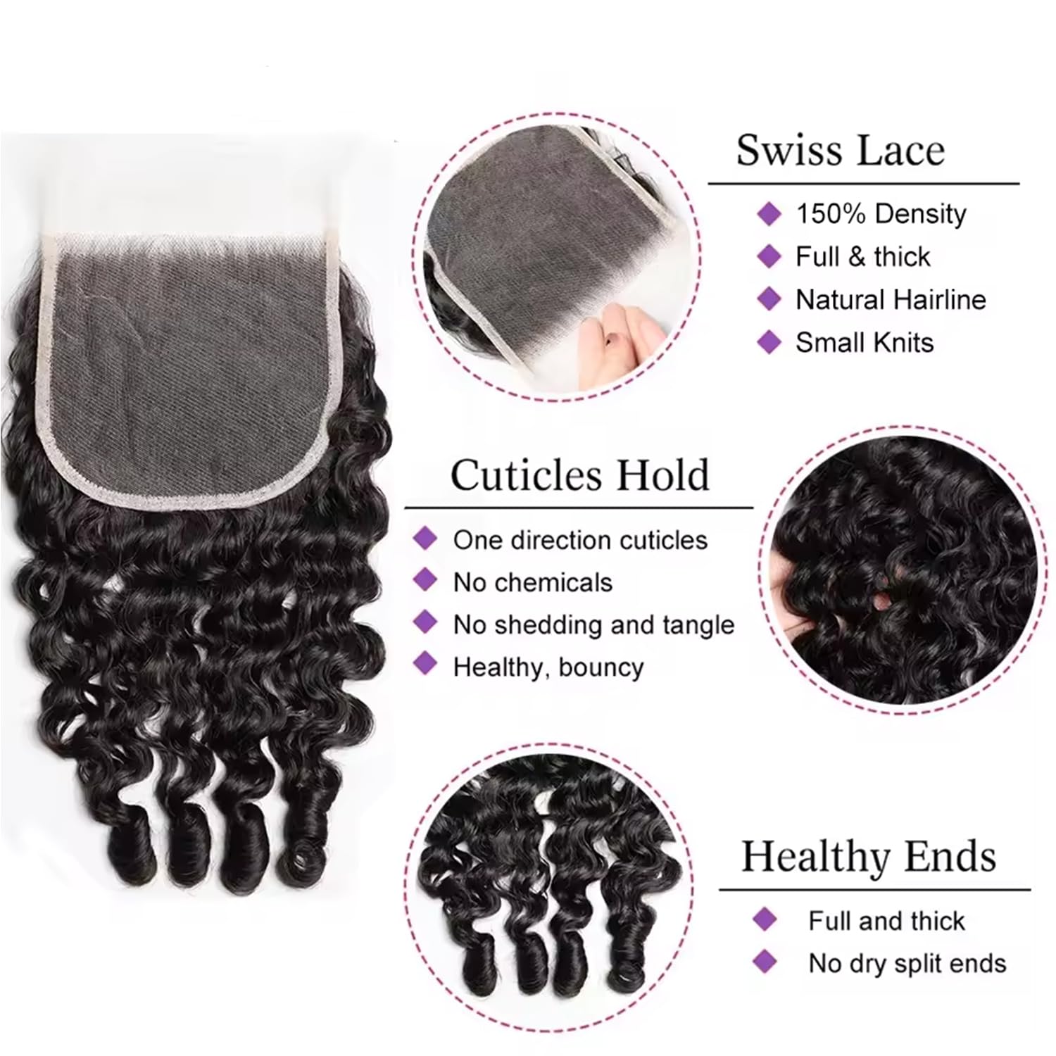 VIPbeauty Burmese Curly Closure Human Hair 4x4/5x5/13x4/13x6 HD Lace Closure 100% Unprocessed 16A Raw Virgin Hair 3C4A Burmese Curly Human Hair with Spiral Curls Pre Plucked With Baby Hair Natural Black Color