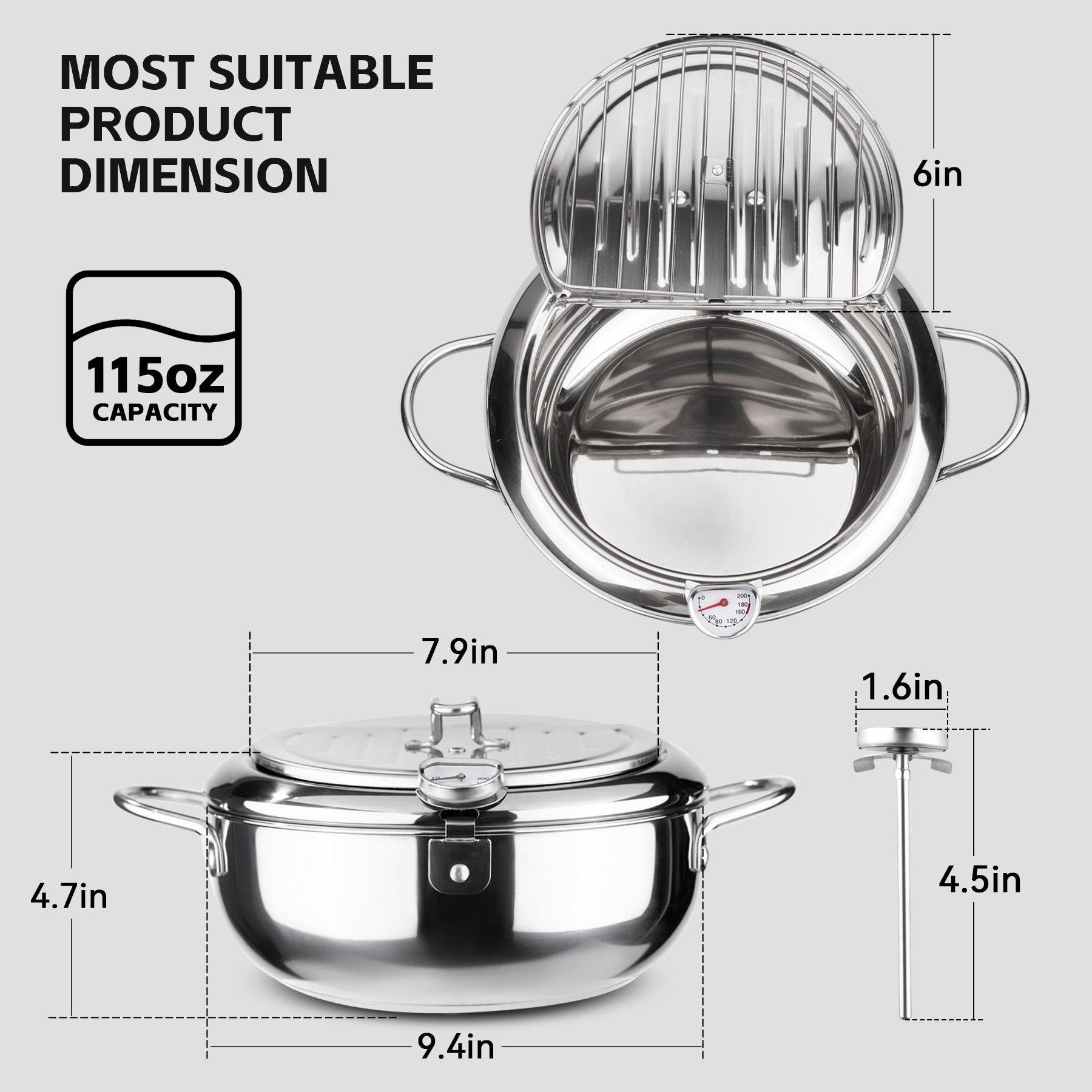 Deep Fryer Pot, Janpanese Style Tempura Frying Pot with Lid, 304 Stainless Steel with Temperature Control and Oil Drip Drainer Rack, for Kitchen French Fries, Chicken etc Deep Fryer Pot, Janpanese Style Tempura Frying Pot with Lid, 304 Stainless Steel with Temperature Control and Oil Drip Drainer Rack, for Kitchen French Fries, Chicken etc